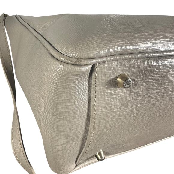 Furla Saffiano Leather Satchel Crossbody Bag Taupe grey Structured Tote Purse - Picture 7 of 14